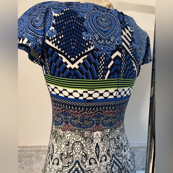 Cap Sleeves Geo Paisley Midi Bodycon Dress Sz S/M - Picture 9 of 13